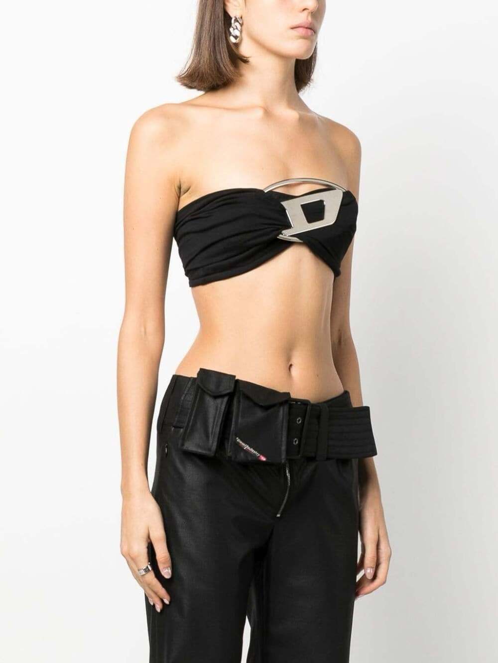 DIESEL T-Benda Bra Top In Black Size Small Silver Tone Logo Hardware